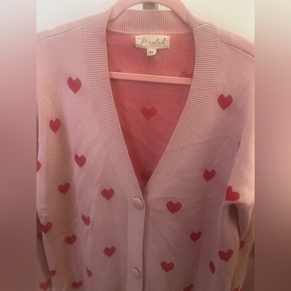 Marled Reunited Clothing Heart Print Cardigan Sweater - Picture 2 of 8